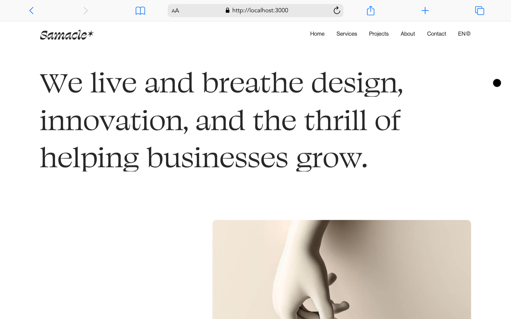 A small preview of a small section of Samacle - Web Agency in Canada web page in the navigation menu.